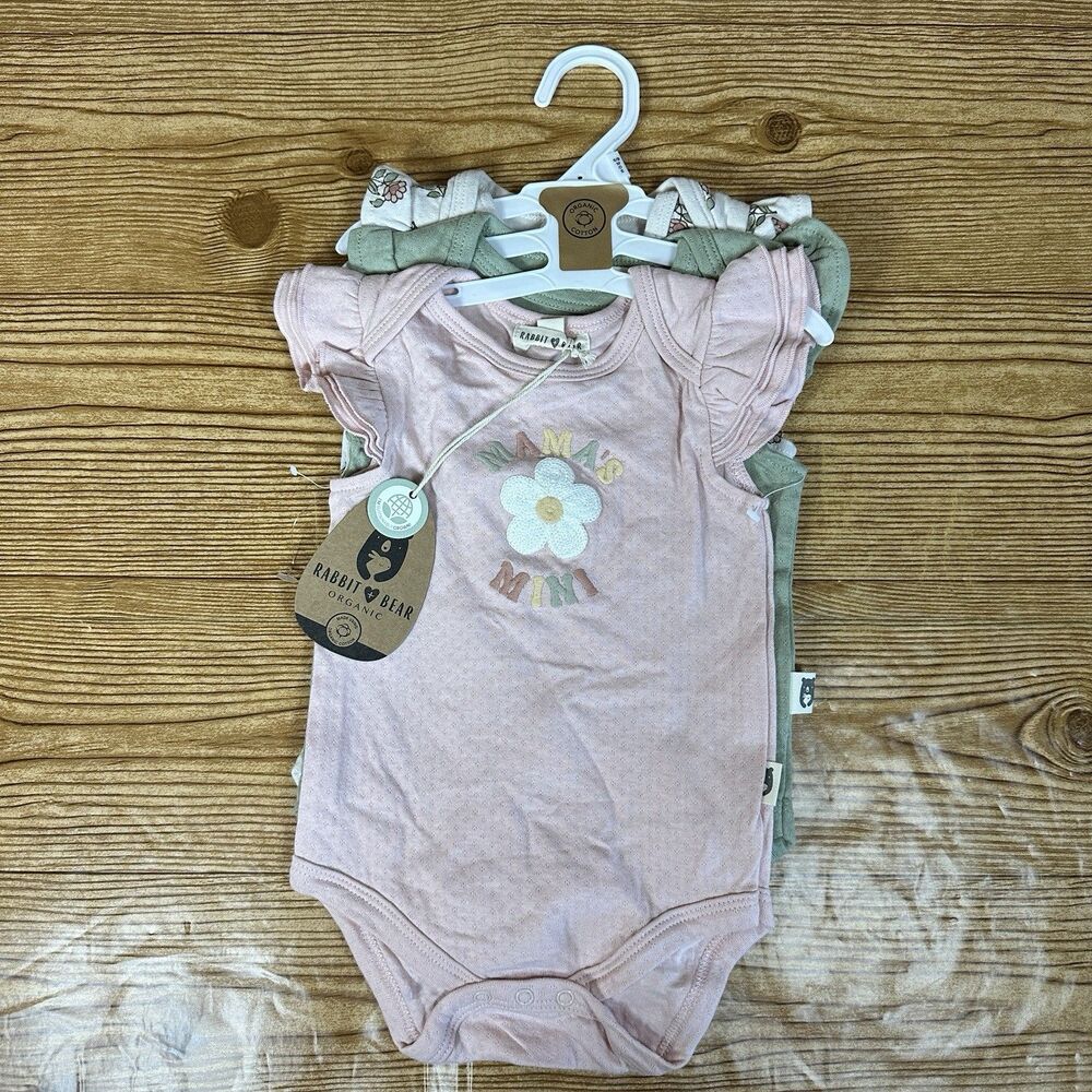 RABBIT+BEAR  Organic Cotton 6-9M Green Floral Pink One Piece Body‎ Suit
